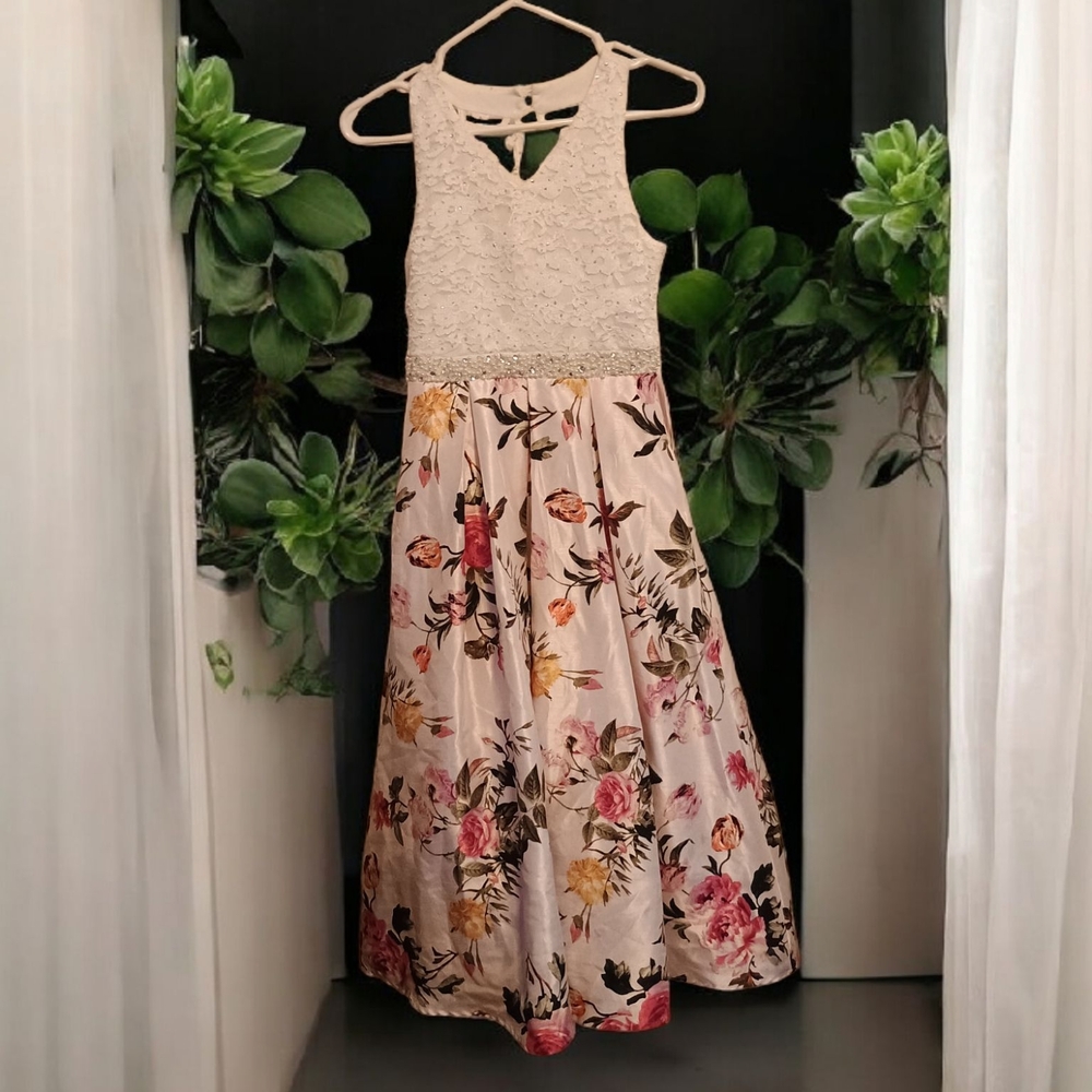 Floral Lace Kids Dress - Cream and Pink